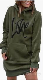 Felpa cappuccio donna maniche lunghe ginocchio L