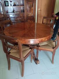 Tavolo rotondo in noce con n. 6 sedie