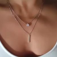 Collana dopoia catena goccia rosa e barra minimal