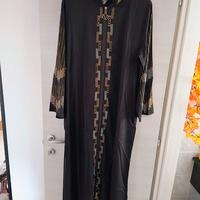 ABITO abaya musulmano nero con cerniera strass e c