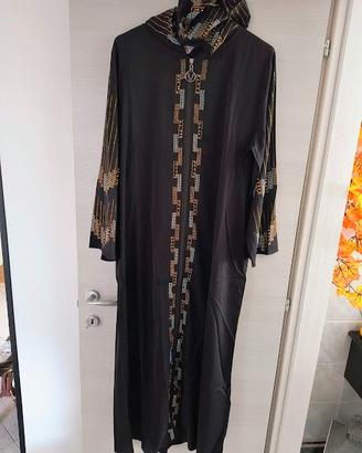 ABITO abaya musulmano nero con cerniera strass e c