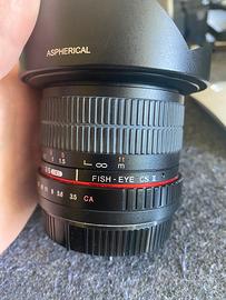 Obiettivo Samyang fisheye 8mm attacco Canon