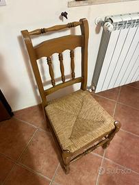 4 sedie in legno con seduta in paglia