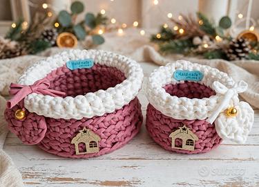 Set di 2 cestini portaoggetti natalizi/shabby
