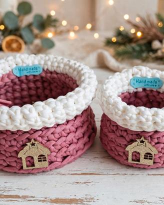 Set di 2 cestini portaoggetti natalizi/shabby