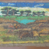 Dipinto su sacco di juta B. Cascella