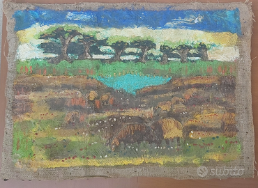 Dipinto su sacco di juta B. Cascella