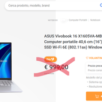 ASUS Vivobook 16" X1605VA-MB601W  i9 32GB 1TB