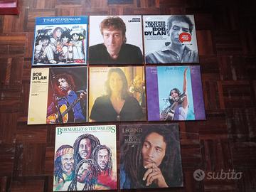 8 DISCHI VINILE BEATLES, DYLAN, BAEZ, BOB MARLEY