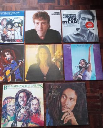 8 DISCHI VINILE BEATLES, DYLAN, BAEZ, BOB MARLEY