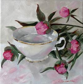 Dipinto olio su tela natura morta 20x20 cm