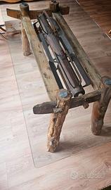 Tavolo in legno antico con piano in cristallo by M