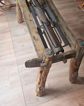 Tavolo in legno antico con piano in cristallo by M
