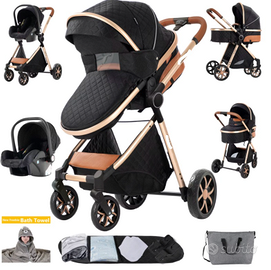 Passeggino 3 in 1 Nero Oro Nuovo imballato