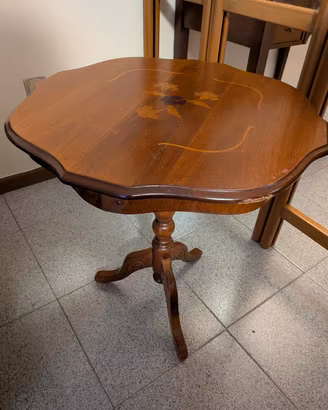 Tavolino treppiedi Vintage intarsiato Legno
