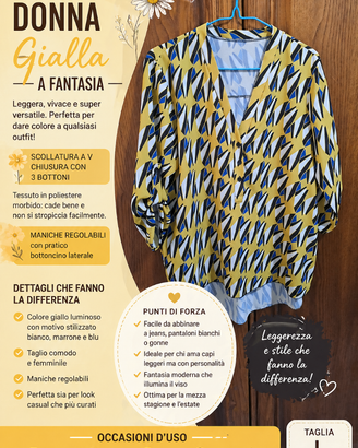 Camicia donna gialla fantasia Taglia L  IT44 EU40