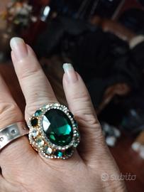 Anello acciaio inox con pietra vera Smeraldo 