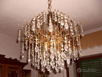 Lampadario ottone dorato e cristalli 6 luci