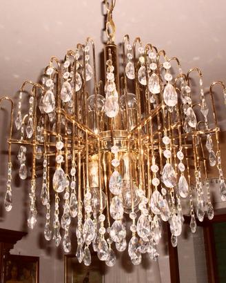 Lampadario ottone dorato e cristalli 6 luci