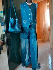 completo donna jeans patchwork 