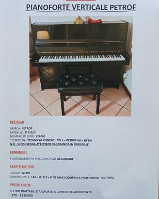 Pianoforte Petrof Verticale 