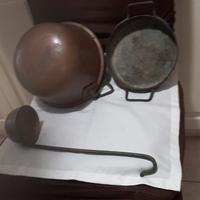 Paiuolo, tegame e mestolo in rame 