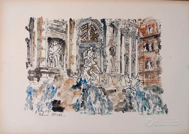 dipinto a mano a china e acquarello di E. Perler