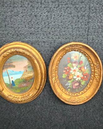 Coppia quadretti miniatura dipinti a mano 