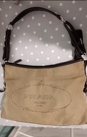 borsa vintage in canvas e pelle prada 