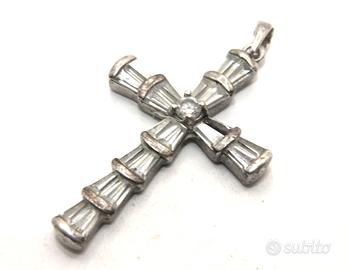 Crocefisso pendente Vintage argento pietre CZ