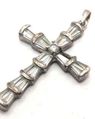 Crocefisso pendente Vintage argento pietre CZ