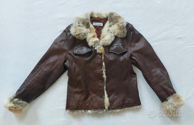 Giacca in pelle vintage con collo in pelliccia