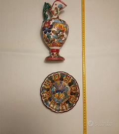 Ceramiche Deruta dipinte a mano - Piatto e Brocca