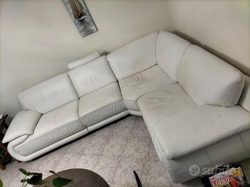 Divano angolare in vera pelle bianco