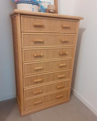 Cassettone settimino bambù giunco rattan