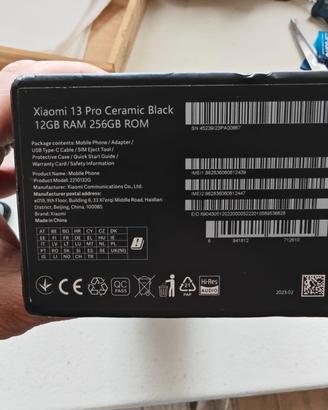 cellulare xiaomi 13 pro ceramic black 12 giga ram