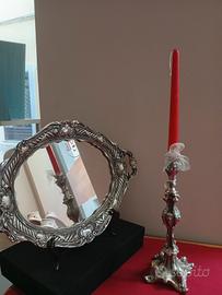 Vassoio e cand. in stile barocco argento laminato