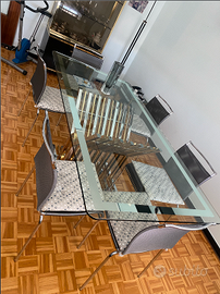 Tavolo cristallo con Base Cromo/Oro  anni 80