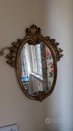 Specchio antico ovale in legno dorato, barocco