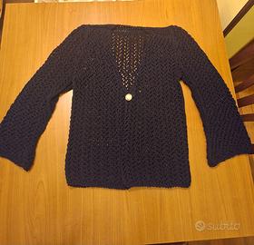 CARDIGAN TRAFORATO COTONE E LUREX NERO