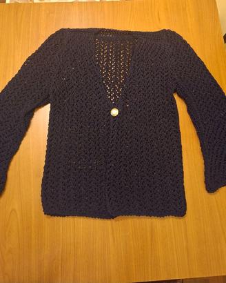 CARDIGAN TRAFORATO COTONE E LUREX NERO