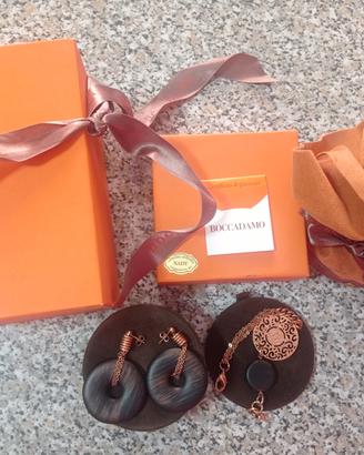 Orecchini e bracciale Boccadamo legno argento bron