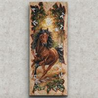 Quadro con cavallo dipinto a mano, pannello legno