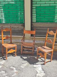 Trio sedie in legno massello