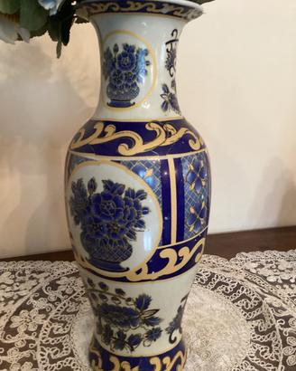 Vaso Vintage in Porcellana Cinese Bianco e Blu