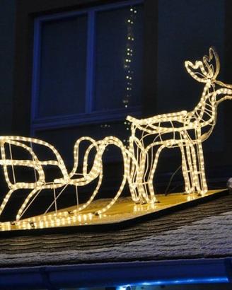 Renna luminosa natalizia con slitta luci di Natale