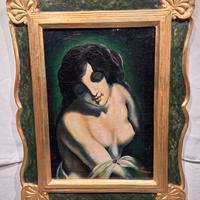 Olio su tela decò raffigurante donna