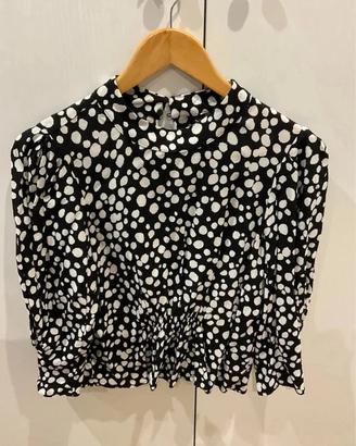 Blusa donna nera pois bianchi ZARA