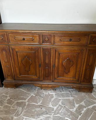 Credenza Bassa a 2 Ante e Cassetti in Legno Stile