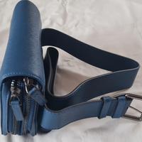 Borsa pochette in pelle saffiano blu NUOVA